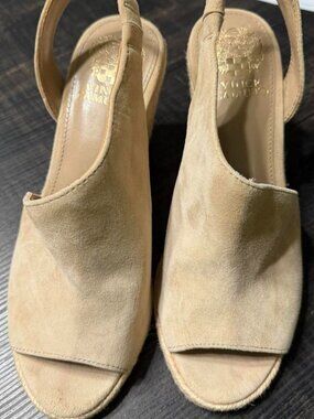Vince Camuto Tan Suede Espadrille Wedge Slingback Sandals size 7.5